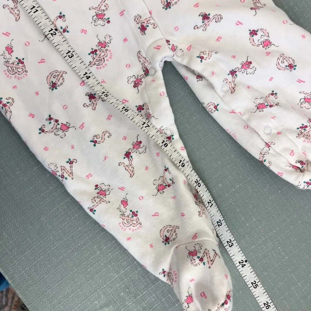 Vintage OshKosh B'gosh Pink White Alphabet Mouse Footie Coverall 6-9 Months